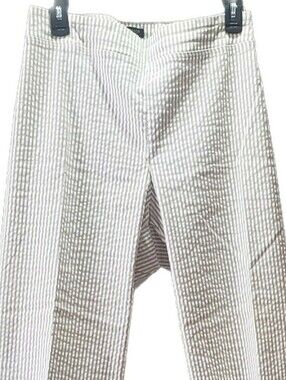 Jones & Co Striped Linen Blend Ankle & Cropped Pants In Beige & White, Size 22W